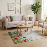 Red Poppy Daisy Meadow Floral Area Rug