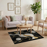 Gold Vein Black Marble Abstract Area Rug