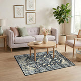 Distressed Navy Blue Floral Vintage Area Rug