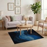 Wavy Black Blue Abstract Area Rug