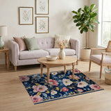 Blue and Teal Navy Blue Peony Floral Area Rug