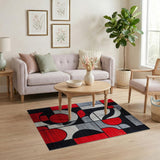 ODIKA Modern Abstract Geometric Red and Black Washable Area Rug - Low Pile Non-Slip Pet & Kid Friendly