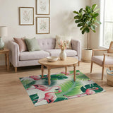 ODIKA Tropical Flamingo & Palm Leaf Washable Rug - Low Pile, Non-Slip Area Rug