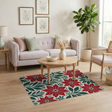 Red Poinsettia Floral Multi-color and Patterns Area Rug