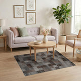 Grey Textured Patchwork Geometric Area Rug
