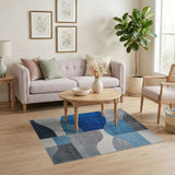 Abstract Blue Grey Wave Geometric Area Rug