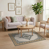Ornate Beige Floral Medallion Beige and Neutral Area Rug