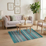 Teal Grey Striped Geometric Area Rug