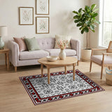 Red Border Geometric Tribal Area Rug