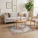 Pink Floral Medallion Persian Area Rug