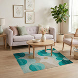 ODIKA Washable Teal Abstract Modern Area Rug - Low Pile Non-Slip Carpet