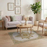 Cream Gold Ornate Floral Medallion Rug
