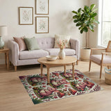 Whimsical Pink Mice Mushroom Forest Rug