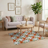 Vibrant Red Orange Floral Pattern Area Rug