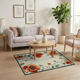 Floral Vintage Vintage Red Poppy Floral Area Rug