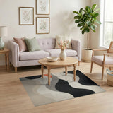 Black and White Abstract Wavy Black White Area Rug