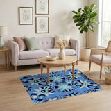 Blue Teal Geometric Starflower Area Rug