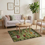 Kids Cartoon Whimsical Mushroom Meadow Area Rug