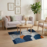 Navy Blue Abstract Geometric Grid Area Rug