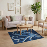 Stylized Blue Octopus Area Rug