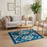 Blue Teal Geometric Southwestern Area Rug