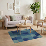 Blue Teal Patchwork Geometric Area Rug