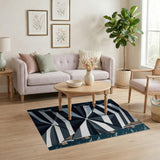 Black White Striped Nautical Canopy Area Rug