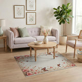 Vintage Pink Floral Butterfly Area Rug