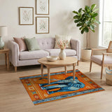 Bold Blue Elephant on Orange Southwestern Area Rug