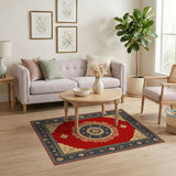 Red Persian Medallion Area Rug with Gold Borders