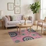Pink Sunflower Line Art Area Rug