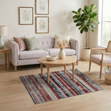 Vintage Distressed Red Striped Washable Area Rug