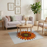 Bold Orange Sunflower Mandala Area Rug