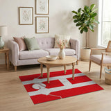 Bold Red Baseball H Emblem Area Rug