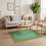 Ornate Gold Border Mint Green Area Rug