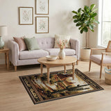 Washable Southwestern Desert Cactus Area Rug - Non-Slip Low Pile