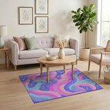 Kawaii Dolphin Wavy Rainbow Kids Area Rug