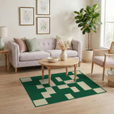 Emerald Green Ivory Geometric Block Rug