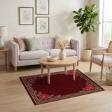 Red Floral Ornate Border Area Rug