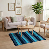 Blue Teal Horizontal Stripe Geometric Rug
