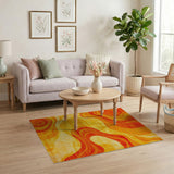 Abstract Area Vibrant Orange Wave Abstract Area Rug