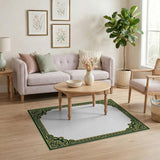 Ornate Green Gold Persian Border Area Rug