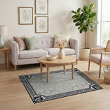 Grey Ornate Grey Damask Floral Area Rug