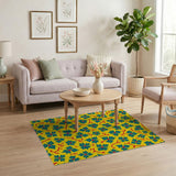Sunny Yellow Teal Holly Berry Pattern Area Rug
