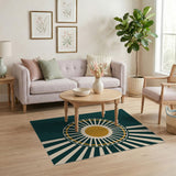 Geometric Modern Teal Sunburst Geometric Area Rug