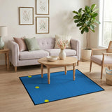 Modern Blue Mesh Rug with Yellow Circles