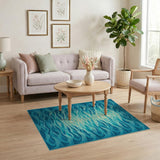 Cascading Teal Waves Geometric Area Rug
