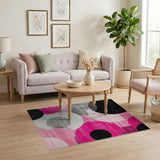 Bold Pink Black Grey Circle Overlap Area Rug