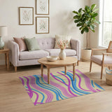 Sweeping Pink Blue Wave Abstract Area Rug