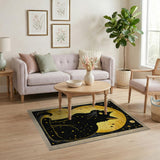 Mystical Black Cat Golden Moon Area Rug